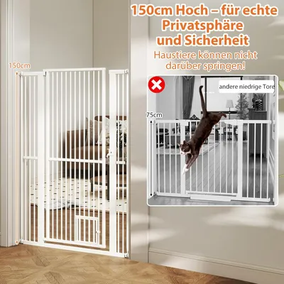 Türschutzgitter 150cm extra hoch ohne Bohren 77-104cm mit Tür Weiß Türschutzgitter 150cm extra hoch ohne Bohren 77-104cm mit Tür Weiß