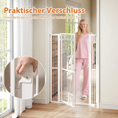 Türschutzgitter 150cm extra hoch ohne Bohren 77-104cm mit Tür Weiß Türschutzgitter 150cm extra hoch ohne Bohren 77-104cm mit Tür Weiß