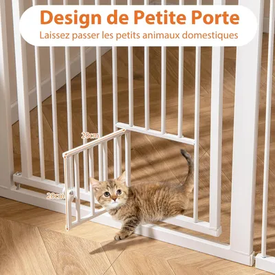 GIANTEX Barrière Chien Métal 150cm H Sans Perçage 77-104cm Porte Blanc GIANTEX Barrière Chien Métal 150cm H Sans Perçage 77-104cm Porte Blanc
