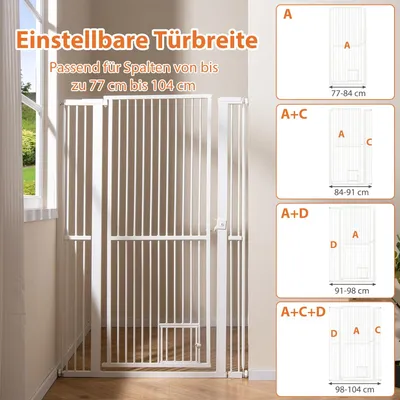 Türschutzgitter 150cm extra hoch ohne Bohren 77-104cm mit Tür Weiß Türschutzgitter 150cm extra hoch ohne Bohren 77-104cm mit Tür Weiß