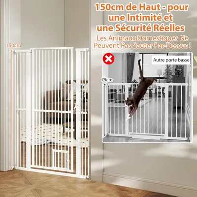 GIANTEX Barrière Chien Métal 150cm H Sans Perçage 77-104cm Porte Blanc GIANTEX Barrière Chien Métal 150cm H Sans Perçage 77-104cm Porte Blanc