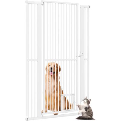 Türschutzgitter 150cm extra hoch ohne Bohren 77-104cm mit Tür Weiß