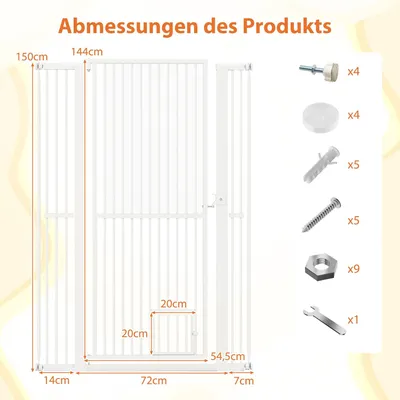 Türschutzgitter 150cm extra hoch ohne Bohren 77-104cm mit Tür Weiß Türschutzgitter 150cm extra hoch ohne Bohren 77-104cm mit Tür Weiß