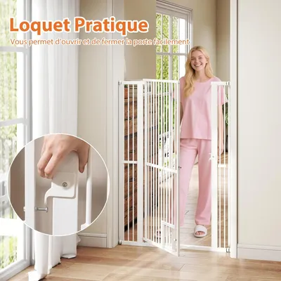 GIANTEX Barrière Chien Métal 150cm H Sans Perçage 77-104cm Porte Blanc GIANTEX Barrière Chien Métal 150cm H Sans Perçage 77-104cm Porte Blanc