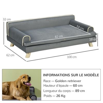 PawHut - Canapé chien design scandinave bois tissu