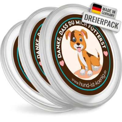 HUND IST KÖNIG Dosendeckel für Tierfutter (3 Stk.), BPA-frei, Made in DE Groß | 800g Dosen | 3x | Hund 3