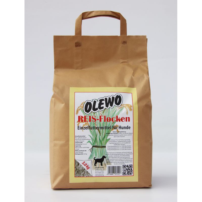 Olewo - Reis - Flocken 3 kg Ergänzungsfuttermittel für Hunde
