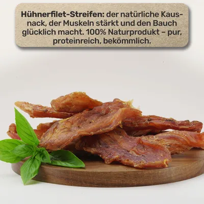 Fleischstreifen Huhn natürlicher Kausnack, Hühnerbrust Streifen getrocknet