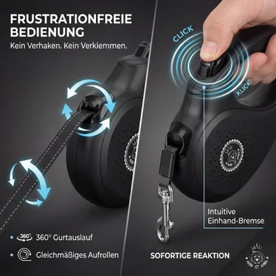 HUND IST KÖNIG Rollleine 5m für kleine & große Hunde, ergonomischer Griff HUND IST KÖNIG Rollleine 5m für kleine & große Hunde, ergonomischer Griff