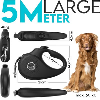 HUND IST KÖNIG Rollleine 5m für kleine & große Hunde, ergonomischer Griff