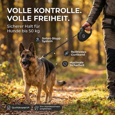 HUND IST KÖNIG Rollleine 5m für kleine & große Hunde, ergonomischer Griff