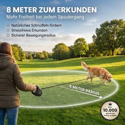 HUND IST KÖNIG Rollleine 8m für kleine & große Hunde, ergonomischer Griff