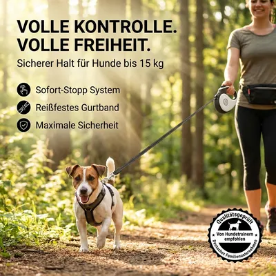 HUND IST KÖNIG Rollleine für kleine & große Hunde, ergonomischer Griff