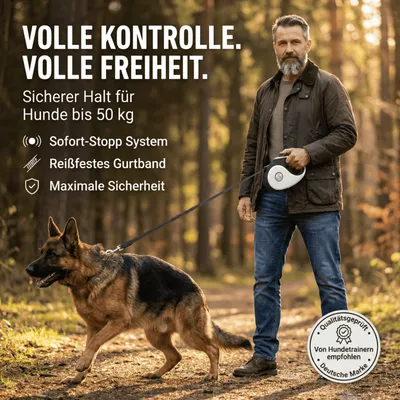 HUND IST KÖNIG Rollleine für kleine & große Hunde, ergonomischer Griff