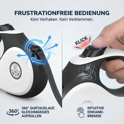 HUND IST KÖNIG Rollleine für kleine & große Hunde, ergonomischer Griff