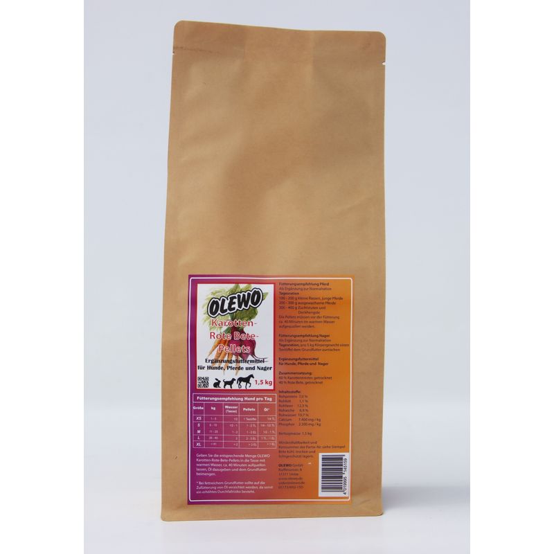 Olewo Karotten-Rote-Beete Pellets 1,5 kg Ergänzungsfuttermittel für Hunde