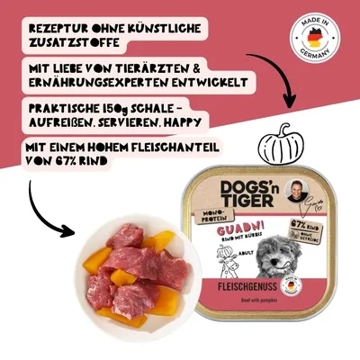 Dogs’n Tiger Guadn Schale, Hundefutter, Rind & Kürbis Dogs’n Tiger Guadn Schale, Hundefutter, Rind & Kürbis