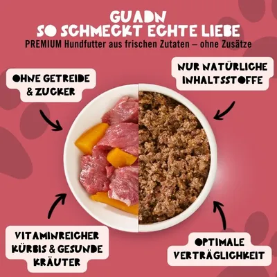 Dogs’n Tiger Guadn Schale, Hundefutter, Rind & Kürbis Dogs’n Tiger Guadn Schale, Hundefutter, Rind & Kürbis