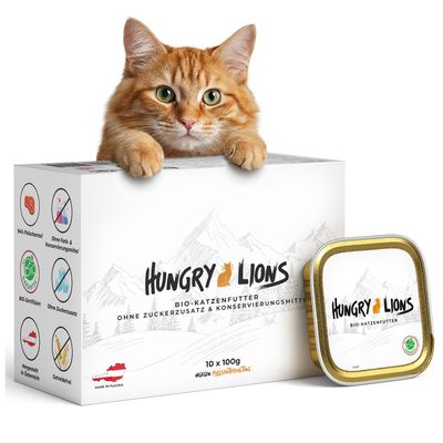 Hungry Lions - Hochwertiges BIO Katzennassfutter 80 x 100g Portion
