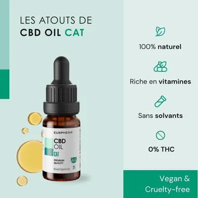 EUSPHERA Huile de CBD pour chat – calmante et riche en vitamines, 10 ml