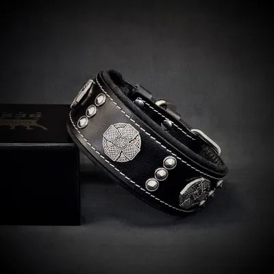 Maximus Silber Echtleder Halsband 5 cm breit Maximus Silber Echtleder Halsband 5 cm breit