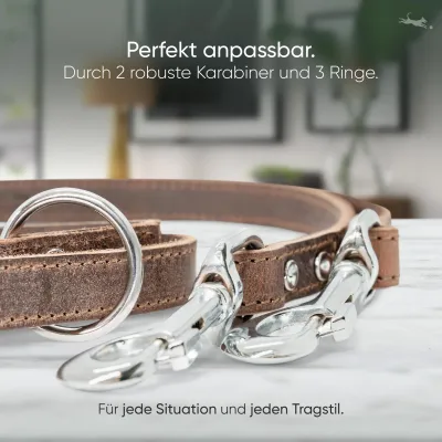 Freudentier Hundeleine aus Leder 2m, verstellbar