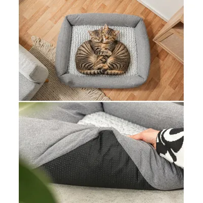 lionto panier pour chat avec coussin réversible et entrée basse