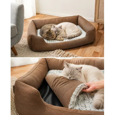 lionto panier pour chat avec coussin réversible et entrée basse lionto panier pour chat avec coussin réversible et entrée basse