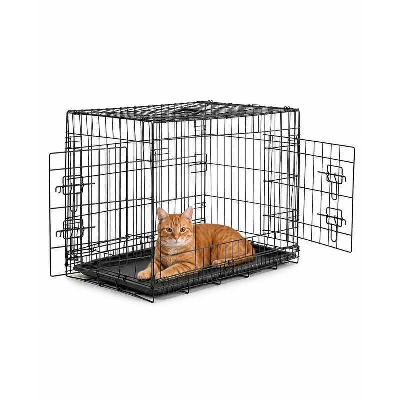 lionto faltbare Katzentransportbox aus Metall, herausnehmbare Bodenwanne