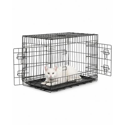 lionto faltbare Katzentransportbox aus Metall, herausnehmbare Bodenwanne