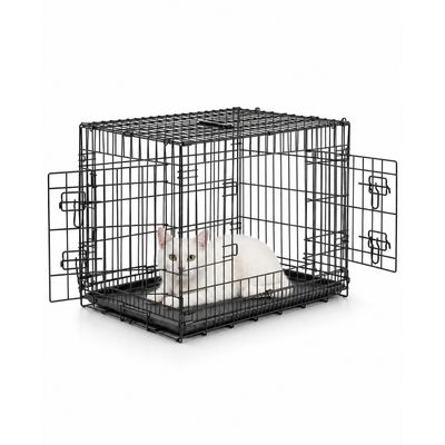 lionto faltbare Katzentransportbox aus Metall, herausnehmbare Bodenwanne