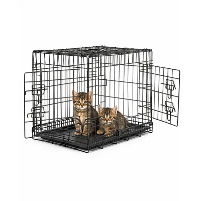 lionto faltbare Katzentransportbox aus Metall, herausnehmbare Bodenwanne