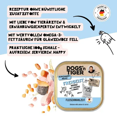 Dogs’n Tiger Freigeist Katzenfutter, Huhn, Lachs & Möhre Dogs’n Tiger Freigeist Katzenfutter, Huhn, Lachs & Möhre