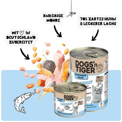Dogs’n Tiger Freigeist Katzenfutter, Huhn, Lachs & Möhre Dogs’n Tiger Freigeist Katzenfutter, Huhn, Lachs & Möhre