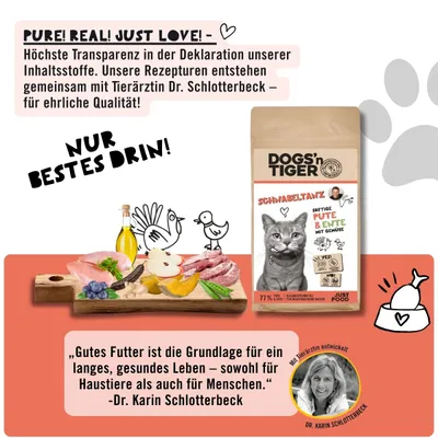 Dogs’n Tiger Schnabeltanz, Katzenfutter, Pute & Ente Dogs’n Tiger Schnabeltanz, Katzenfutter, Pute & Ente