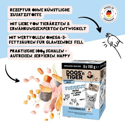 Dogs’n Tiger Freigeist Multibox Katzenfutter, Huhn, Lachs & Möhre
