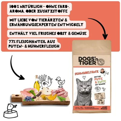 Dogs’n Tiger Schnabeltanz, Katzenfutter, Pute & Ente Dogs’n Tiger Schnabeltanz, Katzenfutter, Pute & Ente