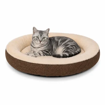 lionto panier rond pour chat en forme de donut, doux et lavable