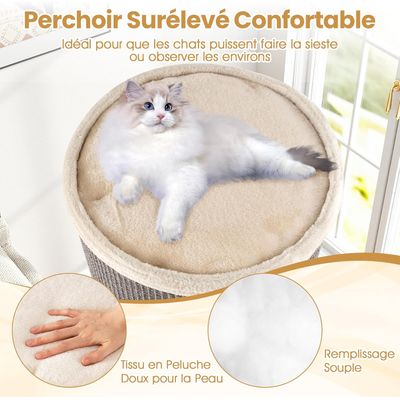 GIANTEX Tonneau Chat 3 Niveaux Perchoir Sisal Trous Ø36cm Arbre Intérieur