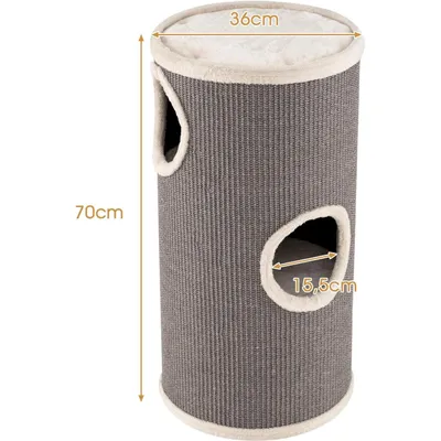 GIANTEX Kratztonne 3 Ebenen 70 cm 3 Höhlen Plüschbett Sisal Ø36 cm GIANTEX Kratztonne 3 Ebenen 70 cm 3 Höhlen Plüschbett Sisal Ø36 cm