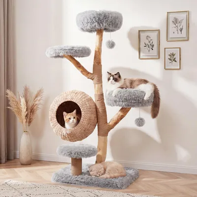 GIANTEX Arbre À Chat 5 Niveaux 134Cm, Poteaux Jute,Niche Et Balle Suspendue