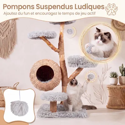 GIANTEX Arbre À Chat 5 Niveaux 134Cm, Poteaux Jute,Niche Et Balle Suspendue