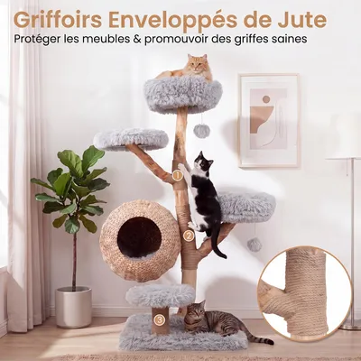 GIANTEX Arbre À Chat 5 Niveaux 134Cm, Poteaux Jute,Niche Et Balle Suspendue