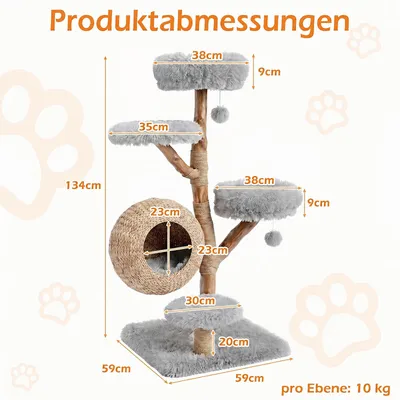 GIANTEX 5-Stufiger Kratzbaum 134Cm Mit Höhle, Jutesäulen & Spielball
