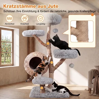 GIANTEX 5-Stufiger Kratzbaum 134Cm Mit Höhle, Jutesäulen & Spielball GIANTEX 5-Stufiger Kratzbaum 134Cm Mit Höhle, Jutesäulen & Spielball