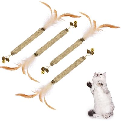 Bâtons d'herbe à Chat, 4pcs Bâtons à Mâcher pour Chats, Jouet Cataire