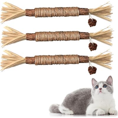 Lot de 3 bâtonnets à mâcher pour chat - En bois à mâcher