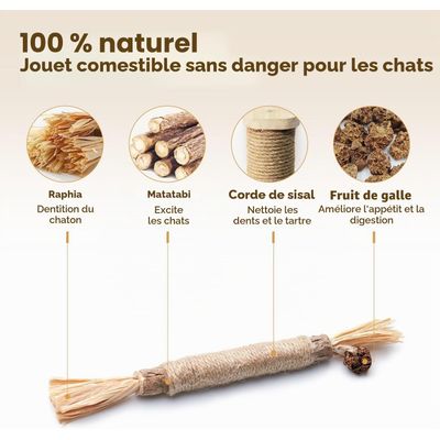 Lot de 3 bâtonnets à mâcher pour chat - En bois à mâcher