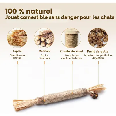 Lot de 3 bâtonnets à mâcher pour chat - En bois à mâcher Lot de 3 bâtonnets à mâcher pour chat - En bois à mâcher