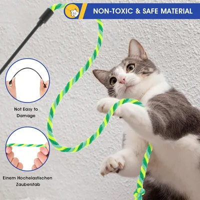 Lot de 3 Baguettes à Plumes pour Chat - Jouet Interactif avec Corde Colorée